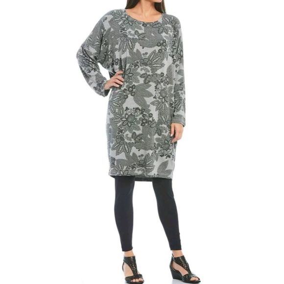 Bryn Walker Alanna French Terry Floral Print Cocoon Tunic Dress Dove Medium NWT - Picture 1 of 8